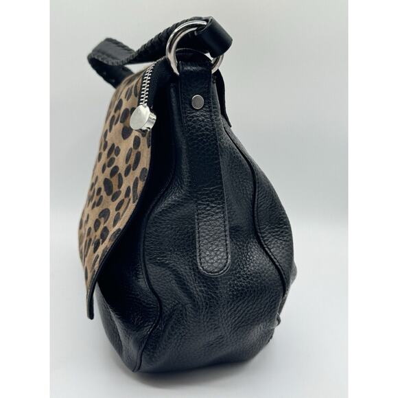 Innue Black Leather Leopard Print Suede Flap Italian Leather Shoulder Bag EUC - Picture 8 of 13